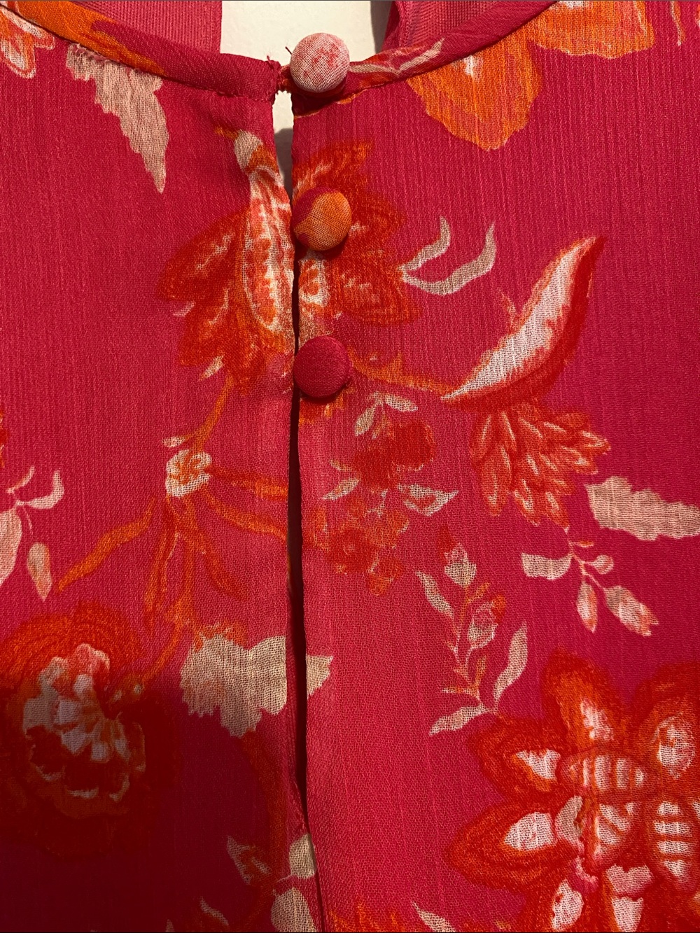 Chaps Dark Pink Floral Sleeveless Shift Dress with Orange & Cream Accents - Picture 3 of 9